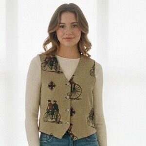 ON THE VERGE Women's Novelty Vest Bicycle Print Tan Black - Size M